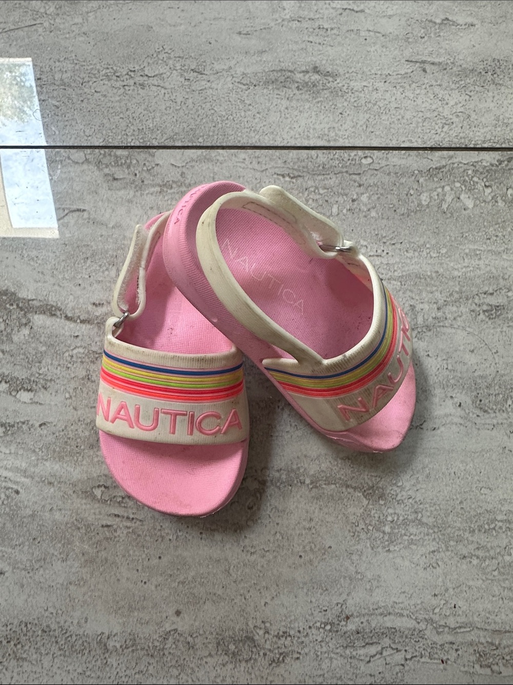 Nautica Pink Slide Sandals with Rainbow Stripe